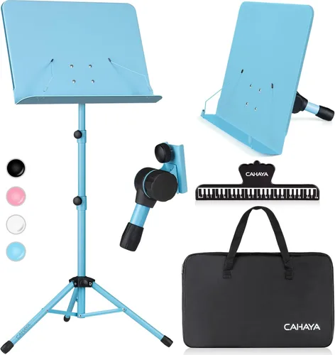 Vista 10 de CAHAYA 5 en 1 Soporte elevado de doble uso para partituras y libro de escritorio, de metal, portátil con parte trasera sólida, altura ajustable