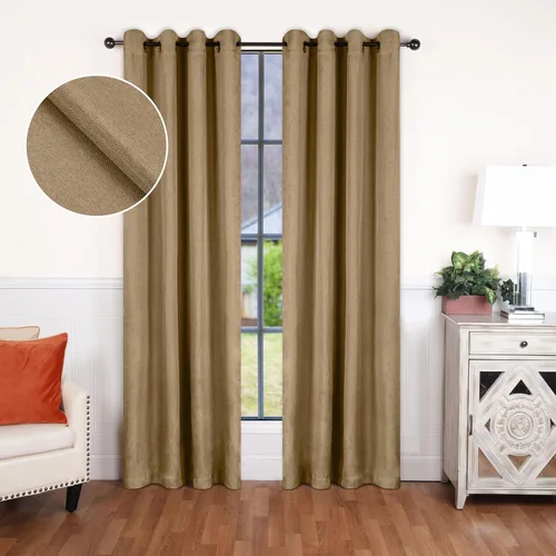 Vista 7 de Superior Juego de 2 cortinas opacas con textura de lino, par de paneles con aislamiento térmico con cabecera superior con ojales, cortinas clásicas