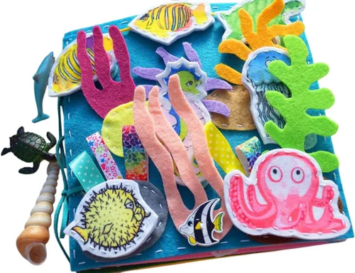 Ocean Busy Book with Magnetic Aea Animals - 8 Pages - Quiet Toy Kids Toddler Activity Educational Travel Felt Montessori Fine Motor Skills