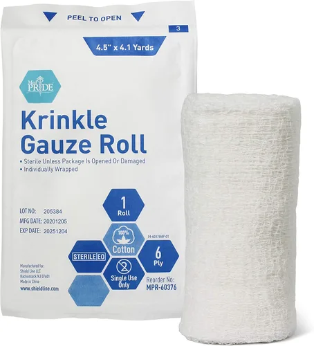 Vista 2 de MED PRIDE - Gasas estériles onduladas [6 rollos] - 11,4 cm x 3,7 m por rollo - Vendaje de heridas de algodón estéril envuelto individualmente