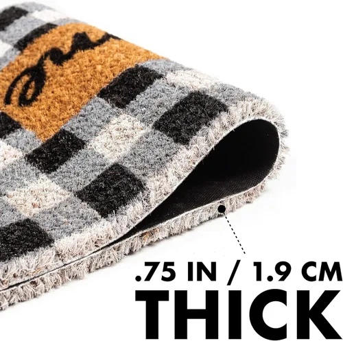 Vista 4 de NINAMAR Buffalo - Tapete de bienvenida a cuadros, fibra de coco natural, 29.5 x 17.5 pulgadas