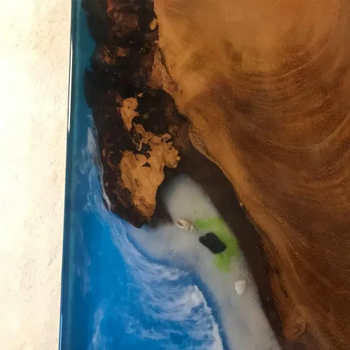 Vista 119 de Mesa de epoxi transparente, mesa de sofá con forma cuadrada, mesa auxiliar de resina de madera, mesa de centro de madera con borde natural para sala