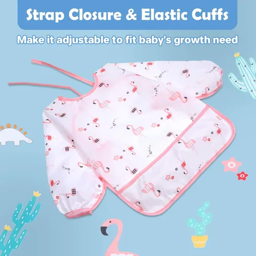 Vista 4 de Lictin Long Sleeve Bibs 5 Pack - Baby Bibs for Girl or Boy, Reusable Infant for Feeding Teething or Weaning