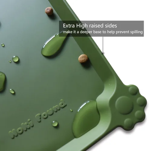 Vista 2 de Hoki Found - Tapete de silicona para comida de mascotas, mantel individual para comedero de perros y gatos, impermeable, color verde oliva oscuro