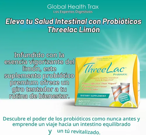 Vista 5 de Global Health Trax GHT - Mezcla de bebida en polvo probiótica de limón FiveLac, probióticos para mujeres, hombres y niños, apoyo y eliminación
