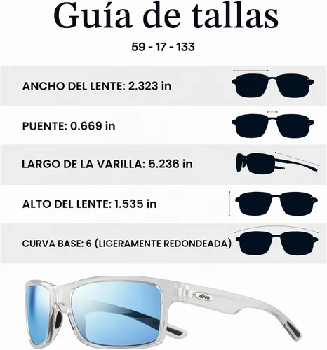 Vista 8 de Revo Gafas de sol Crawler: lente polarizada con marco de envoltura rectangular de rendimiento Marco de cristal transparente con lente de agua azul