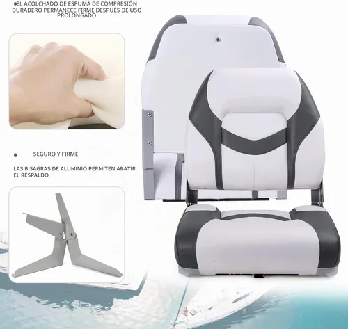 Vista 2 de Asiento plegable marino de respaldo bajo premium, tornillos de acero inoxidable incluidos A21-Blanco/Carbón (2 asientos)