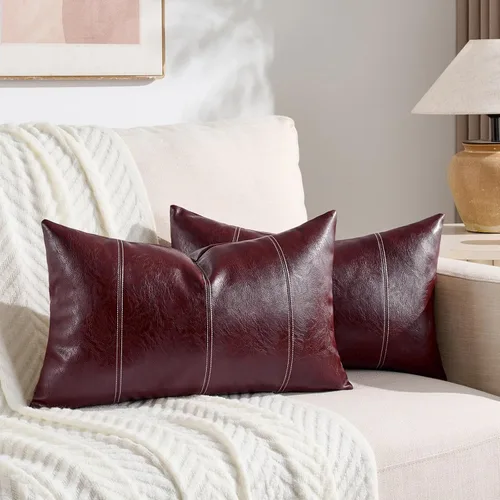 Vista 11 de Fancy Homi Paquete de 2 fundas de almohada decorativas de cuero sintético bohemio negro de 16 x 16 pulgadas para sala de estar, sofá, cama, sofá