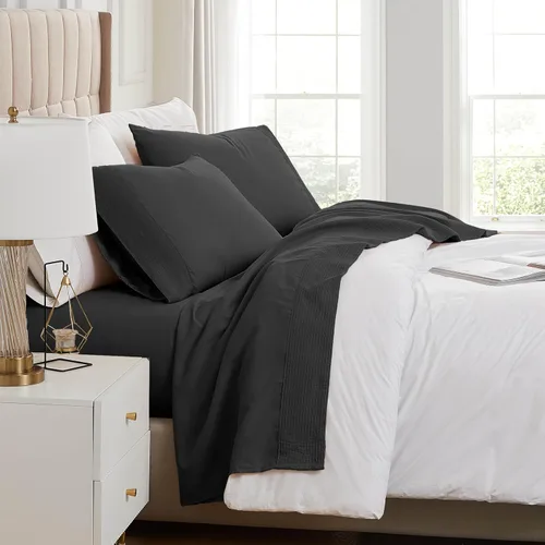 Vista 39 de Southshore Fine Linens®, juego de ropa de cama con bolsillo profundo, Microfibra, Negro, gemelo