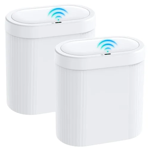 Vista 8 de jinligogo Basurero de baño de 5 galones con tapa, sensor de movimiento automático, color negro, cubo de basura delgado e impermeable sin contacto