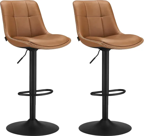 VASAGLE Taburetes de bar, juego de 2 sillas de bar giratorias, altura ajustable, colcha, taburetes de cocina de cuero sintético con respaldo y