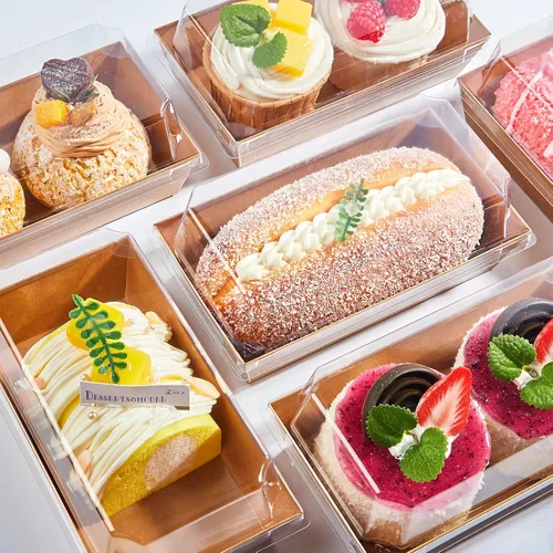 Vista 5 de Ocmoiy Cajas de embutidos de papel con tapas transparentes, paquete de 50 envases desechables para sándwiches, pequeñas cajas de panadería kraft