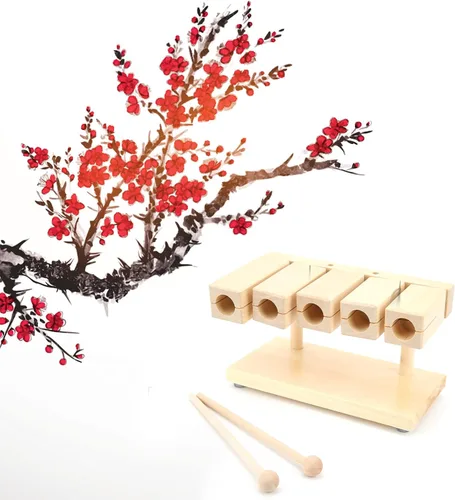 Vista 9 de Wood Percussion Block 5 Tones Rhythm Maple Blocks with Hammer, Music Percussion Instrument, Hand Polished Clappers for National Opera Music, Folk