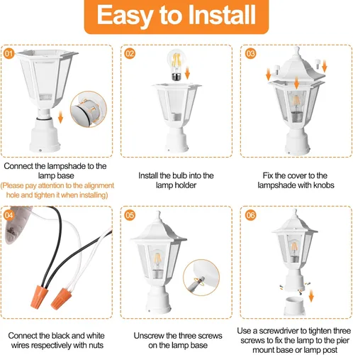 Vista 7 de FUDESY Luz de poste para exteriores, lámpara blanca para exteriores con base de montaje en muelle, lámpara de poste impermeable con enchufe E26