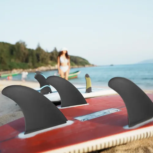 Vista 6 de Juego de 3 aletas para tabla de surf con 1 tornillo de aleta sin herramientas, aletas de empuje reforzadas con fibra de vidrio para longboard, tabla