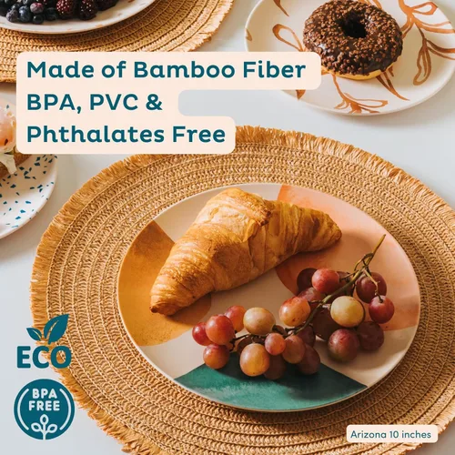 Vista 4 de Nook Theory Paquete de 4 platos de bambú reutilizables, no tóxicos, aptos para lavavajillas, no aptos para microondas (Arizona 8 pulgadas)