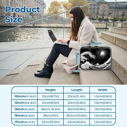 Vista 4 de Funda para laptop con asa de 10 pulgadas, impermeable, diseño de onda, compatible con MacBook Air, Pro, HP, Dell, Lenovo, ASUS