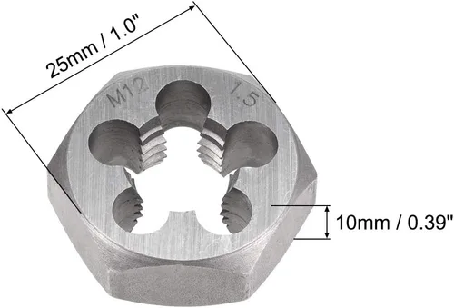 Vista 2 de uxcell El reenhebrado del hexágono muere el tubo cónico métrico del hexágono de la echada de la echada de M12 x 1,5 de la echada Grado