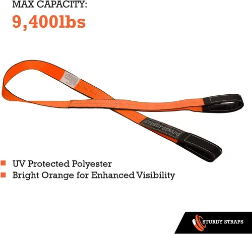 Vista 5 de Correas de elevación de 9,400 libras, paquete de 2 correas de elevación de 6 pies x 2 pulgadas, correas de elevación pesadas con bucles de 11