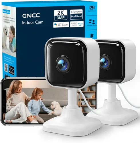 Vista 11 de GNCC Cámara de seguridad interior 2K para el hogar, cámara para mascotas con WiFi de doble banda, mini cámara para perros con aplicación