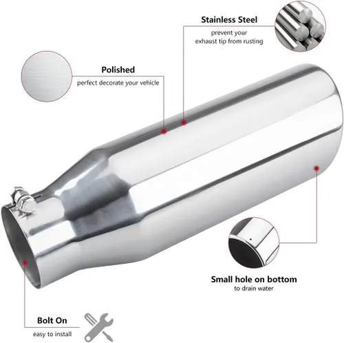 Vista 6 de LCGP Punta de escape diésel de 4 pulgadas, 6 pulgadas de salida 18 pulgadas de longitud total atornillada punta de camión, corte de ángulo