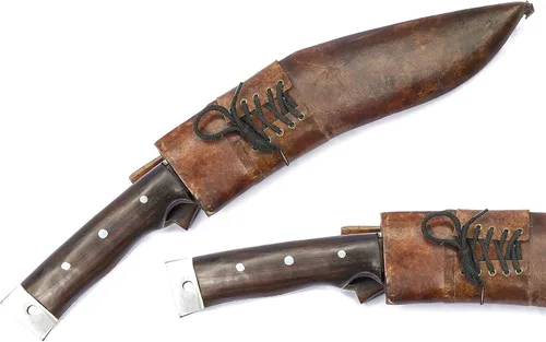 Vista 4 de ESK Cuchillo afgano Kukri Machete Kukri tradicional de acero al carbono de espiga completa, hoja de 11 pulgadas, mango de palisandro de 5.5