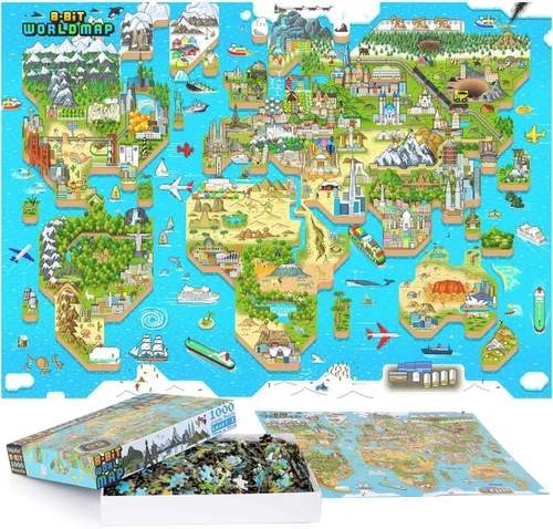 Vista 11 de Rompecabezas de 1000 piezas, estilo retro de 8 bits, rompecabezas de la ciudad de Nueva York, de 1000 piezas para adultos, hechos con cartón 100%