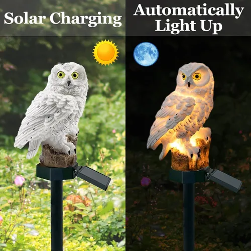 Vista 3 de DOUBLE 2 C Luz solar para jardín al aire libre, luz solar para jardín con poste de búho, luz LED impermeable de blanco cálido para jardín, patio
