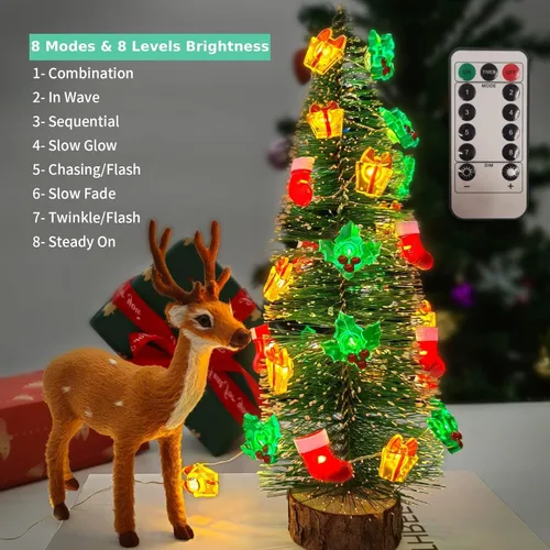 Vista 3 de Guirnalda de luces de Navidad, luces de Navidad de 10 pies, 30 LED, color blanco cálido, medias de Navidad, cajas de regalo, luces de hadas