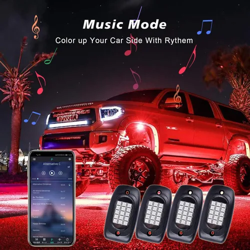 Vista 2 de SOCAL-LED LIGHTING Luces LED Rock Lights 6-Pods RGB Colorido Underglow Kit de luz de neón para tren de rodaje, IP 68 impermeable, control remoto