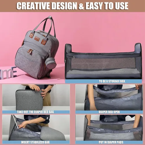 Vista 6 de Mochila multifuncional impermeable para pañales - Bolsa de pañales de gran capacidad con mochila para pañales para bebés, Gris, Ocio