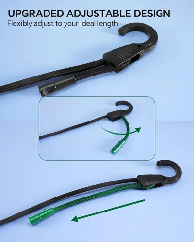 Vista 2 de Cuerdas elásticas ajustables de 18 pulgadas con ganchos, ajuste flexible de 6.5 a 18 pulgadas, correas elásticas negras con elasticidad superior