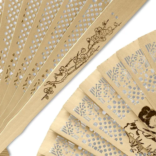 Vista 3 de FoDau770 Abanicos plegables de madera, abanicos de mano de madera clásica, con patrón de antigüedad, ventilador de mano de madera tallada hueca