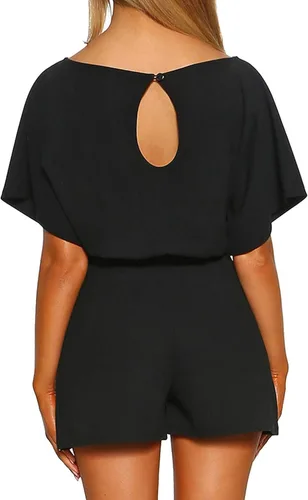 Vista 3 de Happy Sailed Enterizo de verano de manga corta con cinturón para mujer pantalones cortos de pierna ancha