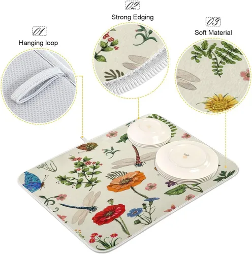 Vista 25 de Tapete de secado de platos de gnomos del día de San Patricio para encimera de cocina, tréboles, tapete de secado de microfibra, absorbente