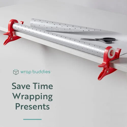 Vista 6 de Herramienta de envoltura de regalo de mesa Wrap Buddies con dispensador de cinta – Juego de 2 abrazaderas ajustables para papel de regalo