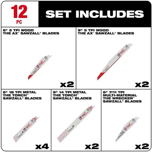 Vista 3 de Milwaukee Electric Tool 49-22-1129 Sawzall - Juego de hojas de sierra recíproca, 12 unidades, color blanco