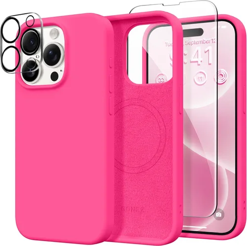 Vista 1168 de GONEZ Funda magnética para iPhone 14, compatible con Magsafe, con protector de pantalla + protector de cámara, forro de microfibra antiarañazos