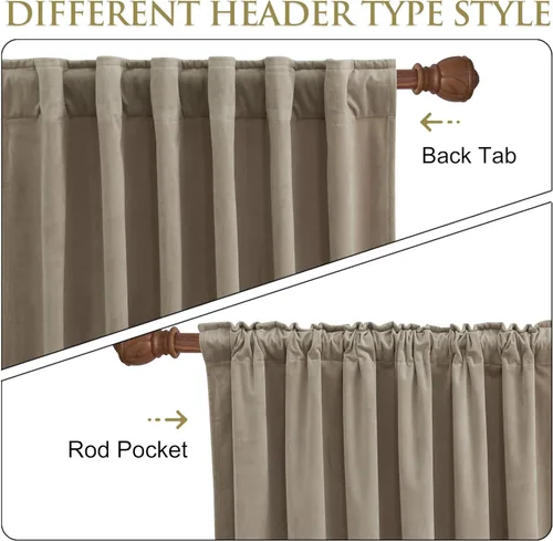 Vista 2 de StangH Cortinas de Terciopelo 42x84 pulgadas Beige Camello Oscurecedoras Resistentes al Calor Cobertura de Ventana Aplastadas Decoración del Hogar