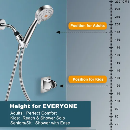 Vista 3 de HO2ME Paquete de 2 soportes de ducha montados en la pared para cabezal de ducha de mano, fuerte autoadhesivo e impermeable, soporte ajustable