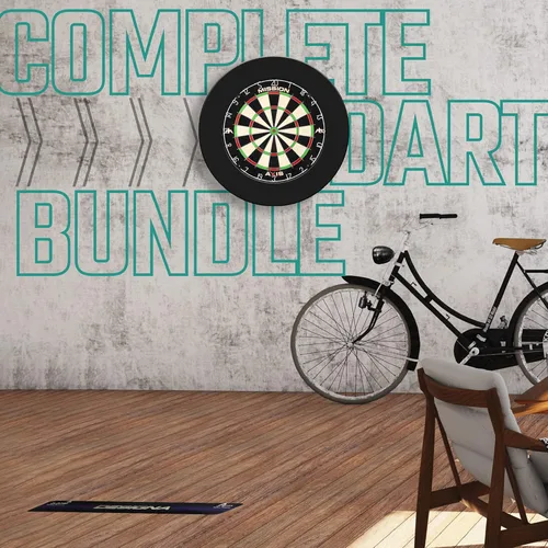 Vista 2 de Mission Darts Axis Home Centre SU082 - Paquete completo de dardos y diana con 2 juegos de dardos, color negro