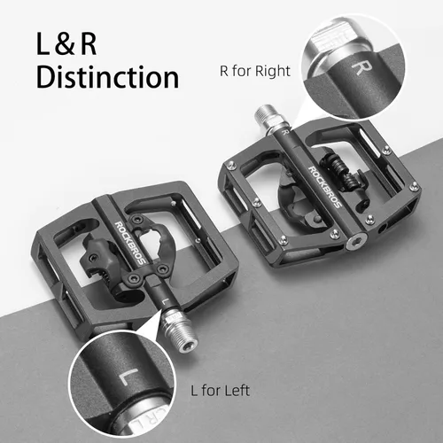 Vista 5 de ROCKBROS Pedales de bicicleta de montaña MTB, pedales de aluminio compatibles con SPD de doble función, pedales sin clip, plataformas planas