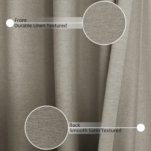 Vista 98 de Frelement Cortinas opacas de lino natural, paneles de cortinas con bolsillo para barra y pestaña trasera, para sala de estar, cortinas