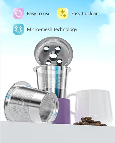 Vista 5 de Cápsulas de café recargables universales con 5 agujeros, adecuadas para tazas K, de acero inoxidable, reutilizables, compatibles con máquinas