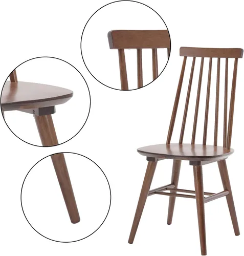 Vista 14 de DUHOME Juego de 2 sillas de comedor de madera, sillas de comedor con respaldo de listón, sillas de cocina, sillas Windsor, color negro