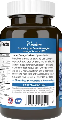 Vista 3 de Carlson Super Omega-3 Gemas, noruego, 1,200 mg de Omega-3, 100 geles blandos