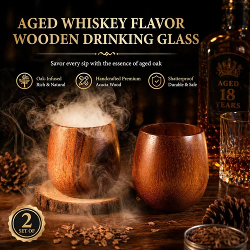 Vista 5 de Kit de ahumador eléctrico de whisky con 7 modos de luz, ahumador de cóctel recargable con 2 vasos de bourbon de madera, 10 chips de madera natural