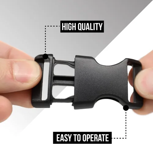 Vista 4 de Paracord Planet Hebillas de liberación lateral de plástico negro Mochilas, pulseras, collares para mascotas y mucho más