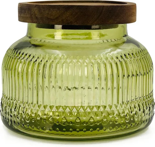 Vista 8 de Recipiente de almacenamiento de alimentos decorativo de vidrio ámbar con tapa hermética de madera 720 ml 2 piezas, recipientes de almacenamiento