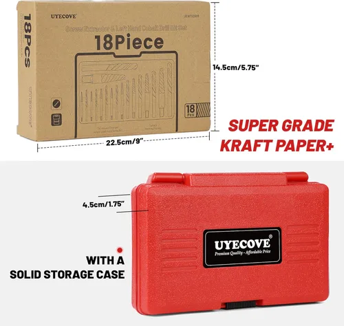 Vista 3 de Juego de extractor de tornillos de 18 piezas y juego de brocas para mano izquierda, removedor de pernos rotos Easy Out Reverse 35#CR-MO 6542/4341